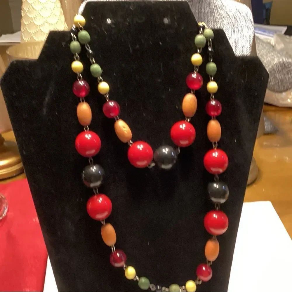 Multi-Color Beaded Women's Necklace - Red, Black, Orange, Green, Yellow